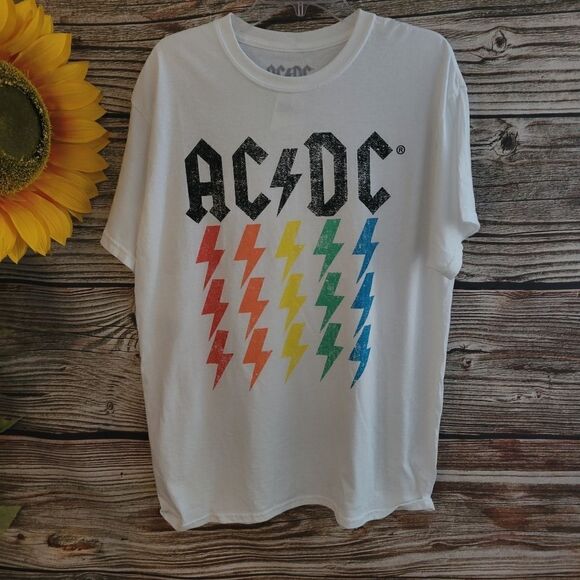 "AC DC" short Sleeve tee shirt Size: 1X white/Multicolored writing NWT - Picture 2 of 5